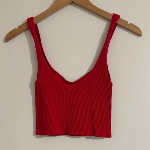 Red Ribbed Crop Top - Picture 2 of 3
